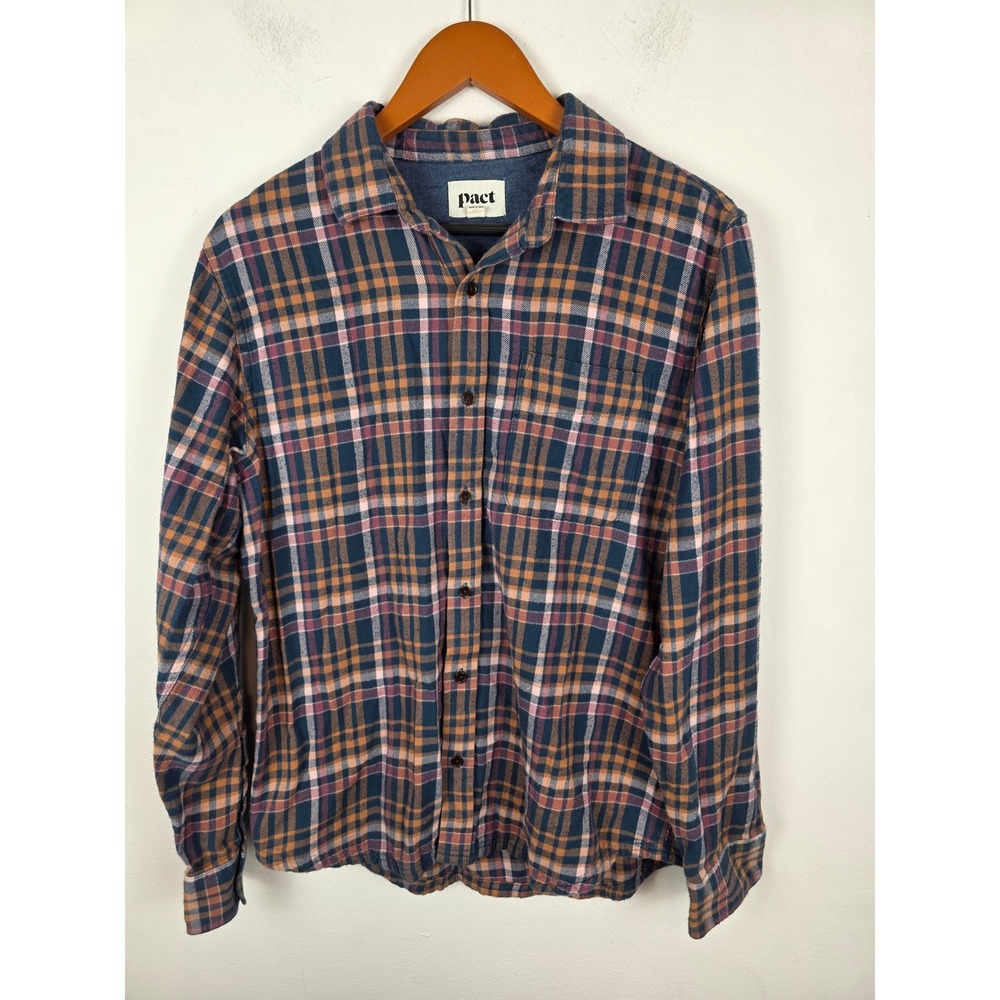 Pact Mens Plaid Button Shirt Long Sleeve Cotton Casual Top Size‎ Medium